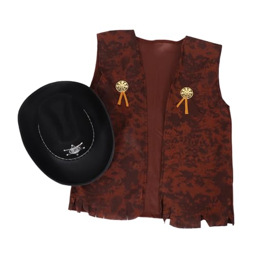 KOMBIUDA 2 Stück Jeans Themenkleid Boys Cowboy -kostüm Faschingskostüm Kostüm Cowboyhut Bauernhutkostüm Halloween-cowboy-cosplay Outfit Mit Westthemen Western Cowboyhüte Für Stoff von KOMBIUDA