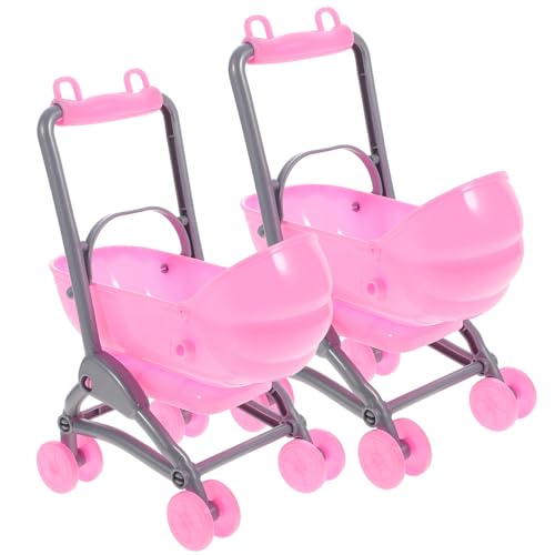 KOMBIUDA 2er Set Mini Babywagen Plastischer Puppenwagen Für Kinderwagen Modell Für Rollenspiele Und Spielhaus Aktivitäten Pink von KOMBIUDA