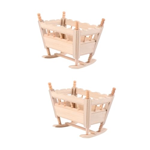 KOMBIUDA 2St Wiegenbett Modell Mini-Möbelspielzeug Mini-Wiegenmöbel Miniaturmöbel Mini-Spielzeug Puppenhausmöbel Miniatures holzspielzeug Wiegenmodell Spielzeug Mini-Hausmöbel Birke von KOMBIUDA