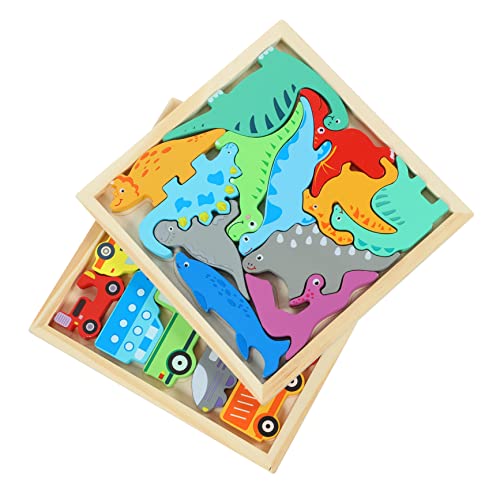 KOMBIUDA Spielzeug Jungs 2er Set Holzpuzzle Für Lernspielzeug Mit Dinosaurier Und Verkehrsmitteln Pädagogisches Holzpuzzle Für Kleinkinder Fördert Kreatives Und Lernen Spielzeug Kinder von KOMBIUDA