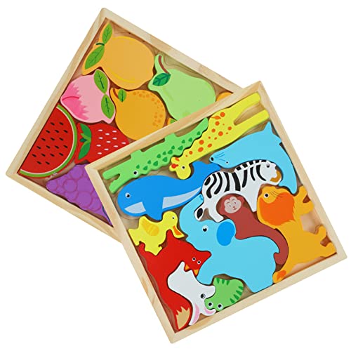 KOMBIUDA Y Holzpuzzle-spielzeugset 2 Schachteln Mit Pädagogischen Puzzles Für Kinder Sicher Für Kleinkinder Bunte Cartoon-Muster von KOMBIUDA