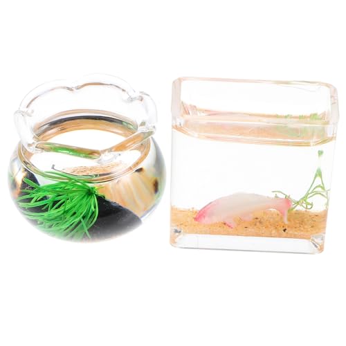 KOMBIUDA 2st Mini-Glas-koi Zubehör Mini Schüsseln Miniatur Fischglas Mini-puppenhaus- Puppenhaus Mini Fisch Fischschalen- Bausatz Tank Aquarium Teppich Künstlich von KOMBIUDA