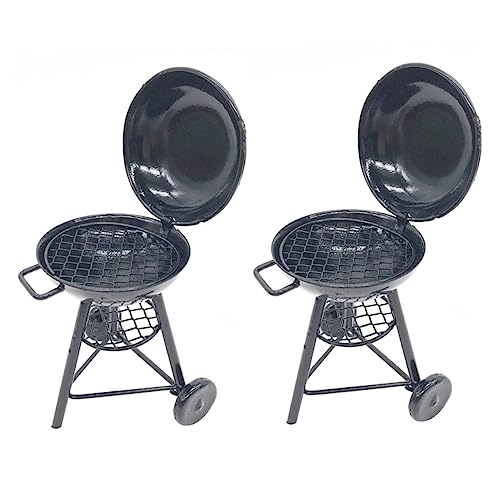 KOMBIUDA 2st Mini-Grill Puppenhausgrill Mini-backofen- Puppenhausofen Outdoor-Szene Mini-rundofen Kleines Ofendekor Ofenmodell Puppenhaus Mini-ofen Eisen Black von KOMBIUDA