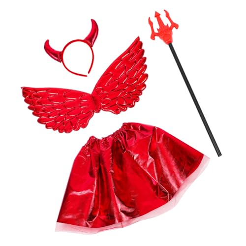 KOMBIUDA 3 Sätze Dämonen Flügel Set Dämonenhörner Und Halloween-Cosplay-stütze Cosplay-Teufel-stütze Teufelskostümzubehör Cosplay-kostüm Kinderkleidung Vampir-kostüm Plastik Rot von KOMBIUDA