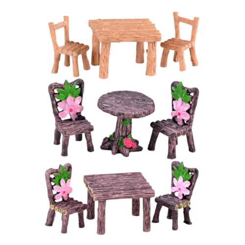 KOMBIUDA 3 Sätze Mini-Tisch und Stühle Anzeige terrassendekoration im freien Miniaturen Häuser jucarii pentru copii spielzeuge für Mini-Hausmöbelzubehör Bonsai-Mikroharz-Möbeldekor von KOMBIUDA