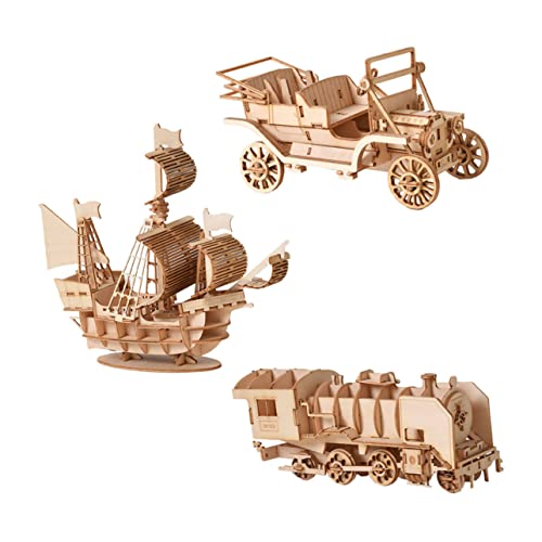 KOMBIUDA 3 Satz Holzpuzzle für Jungen DIY-Bastelspielzeug Denksportaufgaben Toys spielsachen laufstall Spielzeug Mikrorätsel Auto-Rätsel 3D-Puzzles für Kinder Holzpuzzles für Kinder Bambus von KOMBIUDA