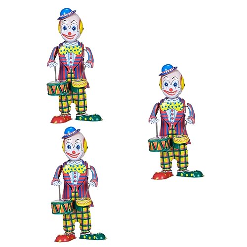 KOMBIUDA 3St Clown-Schlagzeuger-Figur Uhrwerkspielzeug Clown aufziehen hühner Spielzeug spielsachen für Kinder Clownspielzeug für Kinder Clown-Schlagzeuger zieht Spielzeug auf Weißblech von KOMBIUDA