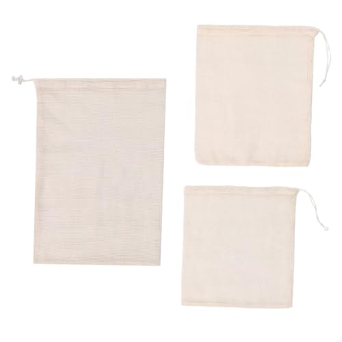 KOMBIUDA 3St Fruchtnetzbeutel stoffkoffer stoffsack stofftaschen taschentücher obstsäckchen Einkaufstasche Nussmilchbeutel Fruchttüten Baumwollmaschentaschen produzieren Baumwolle Beige von KOMBIUDA