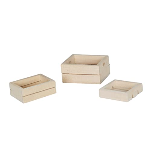 KOMBIUDA 3St Obst- und Gemüsebox 3-teiliges Set Miniaturspielzeug Miniaturmodell Mini-Möbelmodell Mini-Hausmöbel Miniature Furniture Vivid Design Puppenmöbel Rahmenmodell Holz Khaki von KOMBIUDA