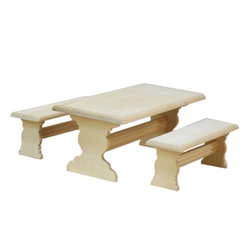 KOMBIUDA 3St Puppenstuben-Tisch und Stuhl-Set Modell für jucarii pentru copii Dollhouse Furniture bezüge für stühle Simulationsmöbel Miniaturmöbel hölzern Beige von KOMBIUDA