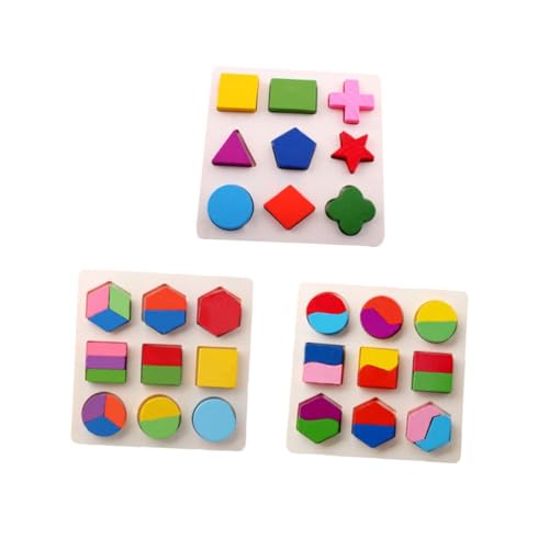 KOMBIUDA 3st Geometrieerkennungsspielzeug Spielzeug Zum Sortieren Von Formen Schmusespielzeug Geometrischer Stapelblock Form-Matching-Puzzle Form des Vorschullernens Farblernpuzzle Hölzern von KOMBIUDA