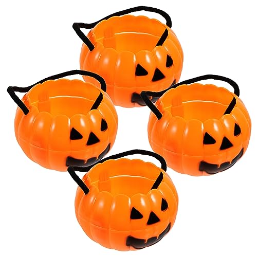 KOMBIUDA 4 Stück Abnehmbarer Kürbiseimer Halloween-süßigkeiten Füllstoffe Halloween-kürbis-eimer Halloween-geschenkkorb Kürbis Süßigkeiten Halloween-nostalgie-eimer Glühen Orange Plastik von KOMBIUDA