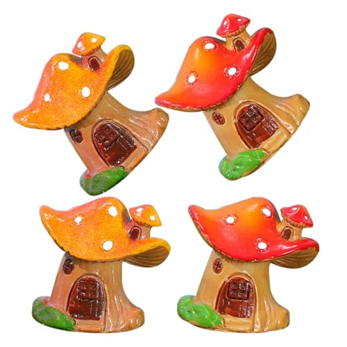 KOMBIUDA 4 Stück Dekoration des Pilzhauses tooniesfiguren hausdekorationen gartenaccessoires Dekorative Landschaft basteln bastelset Desktop-Pilzhaus- Pilzfigur für Zuhause Harz von KOMBIUDA