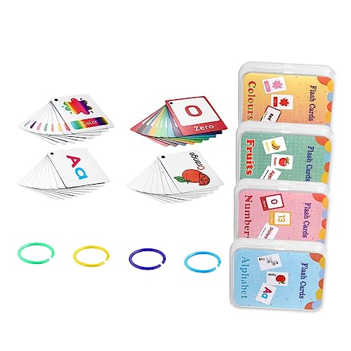 KOMBIUDA 4 Stück Englisch Lernen Karteikarte Karteikarten Mit Ring Phonetik-Flash-Karten Zahlen-Flash-Karten Lernkarten Für Kleinkinder Alphabet-Flash-Karten 300 g Beschichtetes Papier von KOMBIUDA