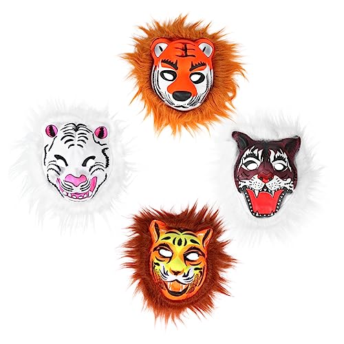 KOMBIUDA 4 Stück Eva Plüsch Tier Maske Tiger Maske Halloween-party-masken Tiermaske Für Kinder Halloween-cosplay-requisiten Kostüme Tierische Vollmaske Löwenmaske Für Erwachsene Maskerade von KOMBIUDA