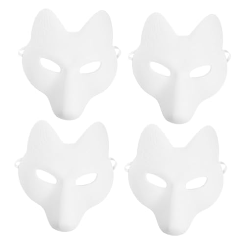 KOMBIUDA 4 Stück Fuchsmaskenkostüm Fuchsmasken Zum Bemalen Tiermasken Halloween-fuchs-gesichtsschutz Halloweenkostüm Halloween-masken Cosplay-fuchsmaske Bemalbare Fuchsmaske Weiß Pu von KOMBIUDA