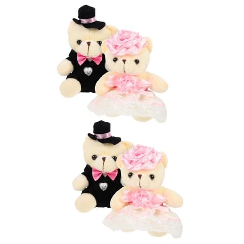 KOMBIUDA 4 Stück Hochzeitsbärenpuppe Spielzeugkleidung Bärenkleidung Bär Plüsch tragen Hochzeitsgeschenk Plüschbär Plüschbärchen Brautpaar Stofftier Bär jäten Puppe PP Baumwolle Rosa von KOMBIUDA