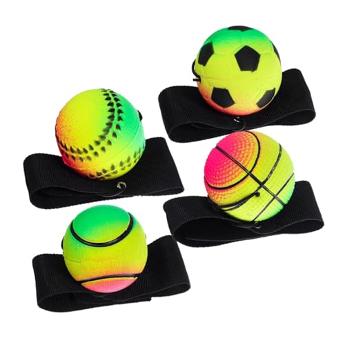 KOMBIUDA 4 Stück Hüpfender Ball Handgelenkrückholball für Kinder Rücklaufkugel am Handgelenk Leuchtende Handgelenk Rückprallkugel Handgelenk Ballspielzeug Handsportbälle im Freien Gummi von KOMBIUDA