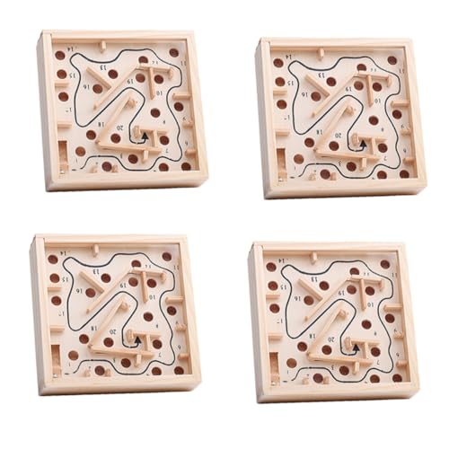 KOMBIUDA 4 Stück Palmenlabyrinth Puzzle für kinderspielzeuge balancierspiel logikspiele Holzlabyrinth Holzpuzzle für rätselhaftes hölzern Beige von KOMBIUDA