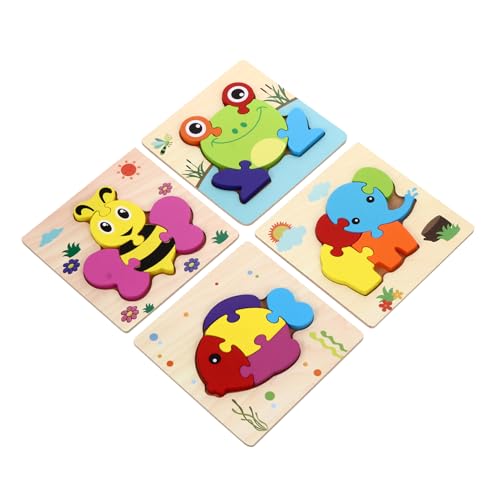 KOMBIUDA 4 Teiliges Holzpuzzle 3D Tiere Puzzle Für Frühe Bildung Pädagogisches Puzzle Für Jungen Und ädchen Kreatives Lernspielzeug Aus von KOMBIUDA