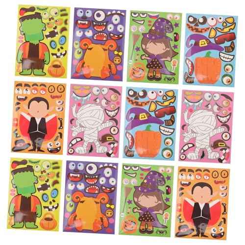 KOMBIUDA 48 Blatt Halloween-Aufkleber Aufkleber Halloween-gesichtsabziehbilder Halloween-partyzubehör Halloween -Aufkleber Beschichtetes Papier Selbstklebend Beschichtete Helle Folie von KOMBIUDA