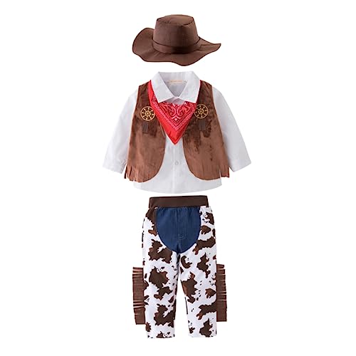 KOMBIUDA 5 Stück Kids Western Cowboy Rollenspiel Kostüm Set Rollenspiel Dress Up Cowboy Outfits Kostüm Für Jungen (größe 110 Fit Für Alter 4-5 Jahre) von KOMBIUDA