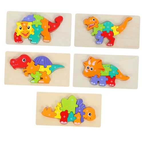 KOMBIUDA 5 Teiliges Dinosaurier Puzzle Für Kleinkinder Montessori Lernspielzeug 3D Tierpuzzle Aus Pädagogisches Für Vorschulkinder Dinosaurier Thema von KOMBIUDA