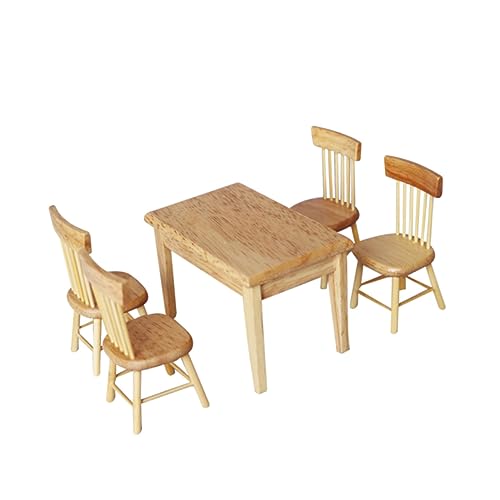 KOMBIUDA 5 Teiliges Mini öbel Set Aus Tisch Und Stühle Für Puppenhaus Dekoration Simulierte öbel Im Natürlichen Holzton Für Kinderzimmer Und Kreative Bastelprojekte von KOMBIUDA