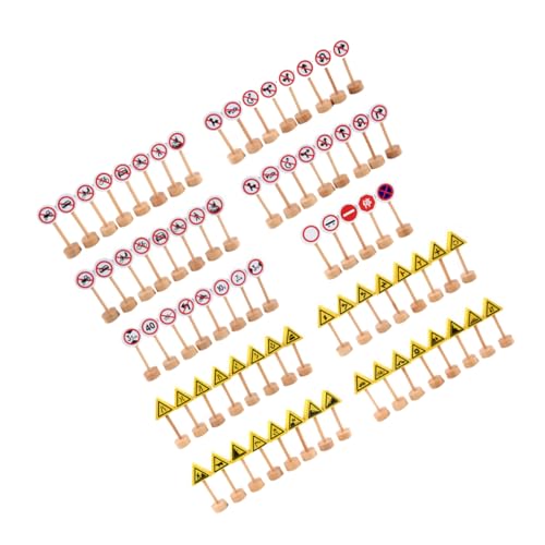 KOMBIUDA 50 Stück Bausteinzeichen Gehirnspielzeug Holziges Spielzeug Ampelmodell Spielzeug Sicherheits-straßenschilder Ministraße Mini-bausteine Verkehrszeichen Für Kinder Hölzern von KOMBIUDA