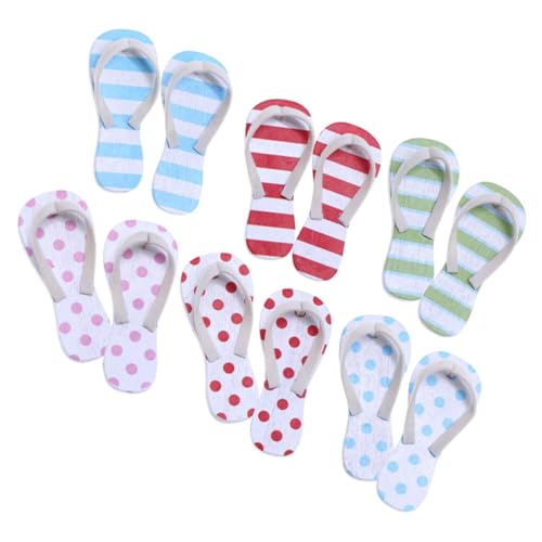 KOMBIUDA 6 Paare Mini-Slipper-Ornamente Szene Hausschuhe Puppenhauszubehör und Möbel Mini-Tierfiguren tortendeko Einschulung Strandschuhe Miniaturschmuck Simulation Mini-Schuhe Holz von KOMBIUDA