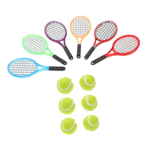 KOMBIUDA 6 Sätze Mini-Sportartikel Mini-Tennisschläger-Spielzeug Miniatur-Dinge dekoratives Tennisschläger- dekorative Mini-Werkzeuge lustiges Minihouse-Tool Tennisspielzeug Beflockung von KOMBIUDA