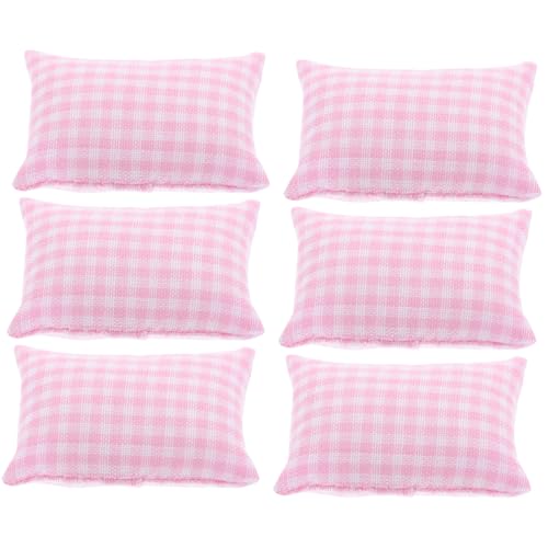 KOMBIUDA 6 Stück Puppenhaus Stoff Mini Spielzeug Puppenhaus Couch Kissen Spielzeughaus Couch Puppenspielzeug Mini Puppenhaus Szene Requisiten Puppenhaus Bett Rosa Stoff von KOMBIUDA