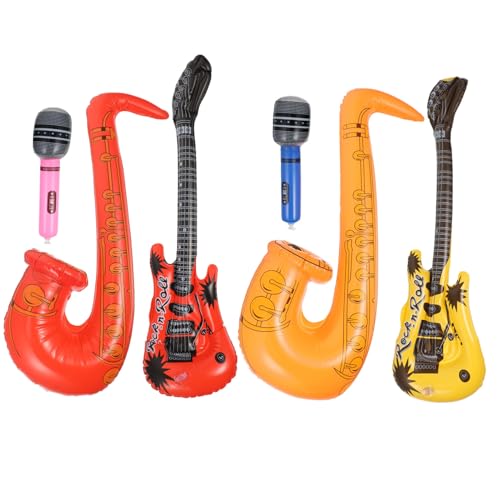 KOMBIUDA 6 Teiliges Aufblasbares Spielzeugset Aus Aluminiumfolie Mikrofon Gitarre Saxophon Zufällige Farben Perfekt Für Disco Und Partydekorationen von KOMBIUDA