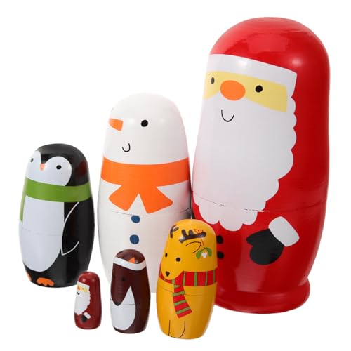 KOMBIUDA 6St Russische Nistpuppen Weihnachts-Matroschka-Puppen Tierspielzeug Schneemann-Puppen es Puppe russische Puppen Russian doll Russisches Stapelspielzeug Nistspielzeug Hölzern von KOMBIUDA