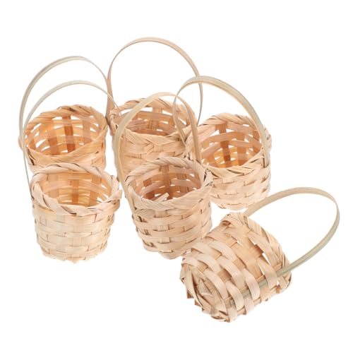 KOMBIUDA 6st Mini Geflochtener Korb Blumenkorb Geflochtener Einkaufskorb Kleiner Hochzeitskorb Brotkorb Aus Rattan Handgeflochtene Körbe Mini Korb Aus Rattan Essensausgabekorb Beige Bambus von KOMBIUDA