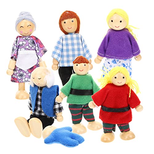 KOMBIUDA Goki Puppenhaus 7 Teiliges Set Holzfiguren Familie Für Flexible Puppen Für Puppenhäuser Bewegliche Menschliche Figuren Bunten Outfits Ideales Für Kreatives Rollenspiel Puppen Families Figuren von KOMBIUDA