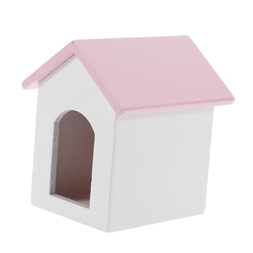 KOMBIUDA Handgefertigtes Miniatur-Holzhaus-Kit Puppenhaus mit rosa Dach weißen Wänden für Jungen und Mädchen von KOMBIUDA