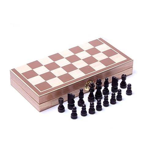 KOMBIUDA Zusammenklappbares Schachbrett-Set Spiel Hölzernes Schach- Und Dame-Set Lernspielzeug Für Jungen Und Mädchen Und Erwachsene 34 X 34 cm Großes Brett Für Zuhause Büro Schule Reisen von KOMBIUDA