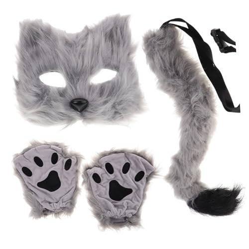 KOMBIUDA Halloween-maske Karnevalsmaske Fuchs-cosplay-kostüm Wolfsmasken Tierische Maske Schwarze Katze Kostüm Cosplay Cosplay-fuchsmaske Tierkostüm Verkleiden Wolfsschwanz Kunstpelz von KOMBIUDA