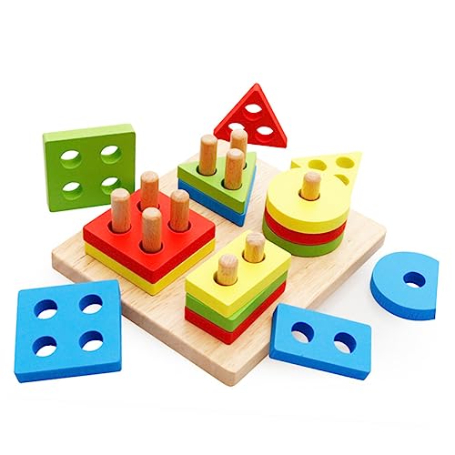 KOMBIUDA Holzspielzeug Geometrische Bauklötze Stapelspiel Set Für | Pädagogisches Lernspielzeug | Montessori Inspiriertes | Bunte Holzbausteine Für Kreative Formen Und Spaß von KOMBIUDA