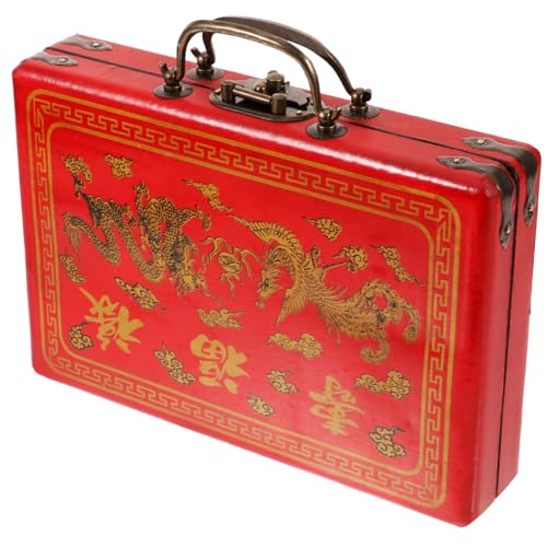 KOMBIUDA Kasten Mahjong-Box-Geschenkbox Mahjong-Fliesen Geschenkboxen für antikes Mahjong Mahjong-Fälle Jongg Present Box präsentbox Retro-Mahjong-Fall Mahjong-Koffer aus Holz hölzern rot von KOMBIUDA