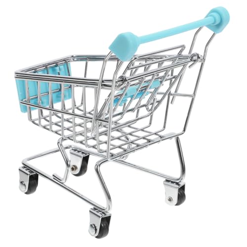 KOMBIUDA Mini Einkaufswagen Für Kleiner Supermarktwagen Aus Realistische Handcart Nachbildung Für Rollenspiele Ideales Für Kaufladen Und Supermarkt Szenarien Hellblau von KOMBIUDA