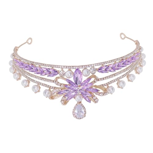 KOMBIUDA Braut Tiara Krone Mit Strass Und Perlen Hochzeits Haarschmuck Für Bräute Glänzende Krone Für Frauen Elegantes Diadem Für Besondere Anlässe Violette Farbgebung von KOMBIUDA