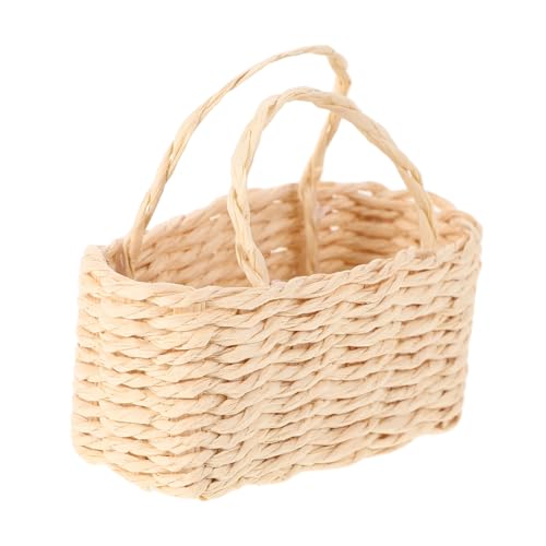 KOMBIUDA Mini Aufbewahrungskorb Handgefertigtes Gemüsepicknick Mini Schlüsselanhänger Mikrohaus Webstuhl Puppenhaus Mini Stein Duftofen Beige Bast von KOMBIUDA