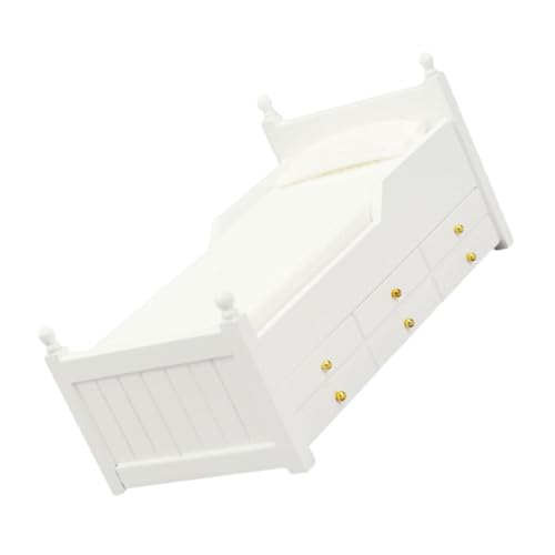 KOMBIUDA Miniatur Doppelbett Aus Mit Schubladen Puppenhausmöbel Miniatur Hauszubehör Spielzeug Babybett Puppenhaus Schlafzimmer Dekoration von KOMBIUDA