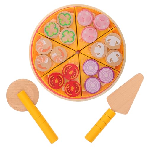 KOMBIUDA Pizzaspielzeug Spielküchenzubehör Pizza Spielen Spielzeugnahrung Pizza-Spielset für Kinder Holz Pizza Spielzeug Pizzastücke Spielzeug Essen aus Holz Onkel-Vatertagskarte hölzern von KOMBIUDA