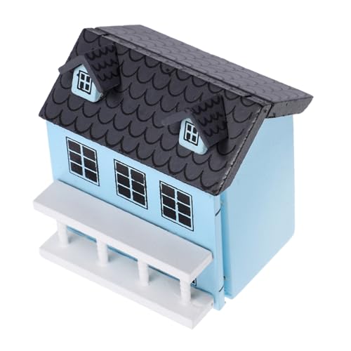 KOMBIUDA Puppenhaus Miniaturhaus Kabine Häuser Mini-spielzeughaus Mini- Kleines Miniaturen Gebäude Hausspielzeug Winzig Tür Kleines Weltspielzeughaus Holz Blue von KOMBIUDA