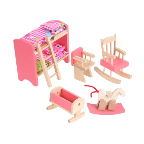 KOMBIUDA 12 Miniaturmöbel Für Puppenhaus Dekoration Inklusive Bett Für Puppen Und Spielset Mit Schaukelpferd Ideales Für von KOMBIUDA