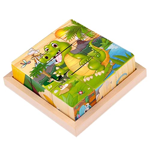 KOMBIUDA Sechsseitiges Holzzeichenpuzzle Für 3D Puzzlespielzeug Mit Cartoon Dinosaurier Motiven Lernspielzeug Für 3 6 Jahre Inklusive Tablett Für Einfachen Transport Und Aufbewahrung von KOMBIUDA