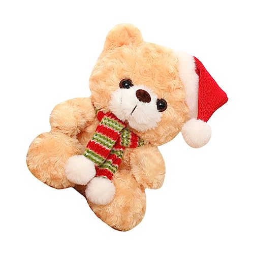 KOMBIUDA Weihnachtsbär Kuscheltier Weihnachtsmann Weihnachtsplüschpuppe Tragen Weihnachtsmannpuppen Weihnachtsstofftier Bärenpuppe Light Brown Kurzer Plüsch von KOMBIUDA